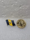 Flag Of Barbados Enamel Lapel Pin Single Post Clutch Back Gold Toned Used