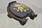Antique Victorian Mahogany Horseshoe Needlepoint Gout Stool Footstool Ottoman