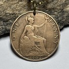 1902 Uk Real Circulated Antique Large Coin Pendant  King Edward Vii  Great     