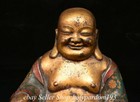 14 8  Chinese Bronze 24k Gold Gilt Cloisonne Happy Laugh Maitreya Buddha Statue