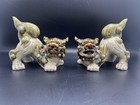 Vintage Asian Foo Dog Pair Ceramic Green Crackle Glaze Guardian Lion Statues