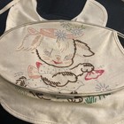 Vtg Dog Puppy Floral Butterfly Embroidered Baby Bib  Partly Finished With Ring