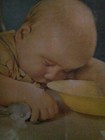 Antique C  1930 Baby Asleep In The Mush In Old Frame