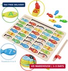 Magnetic Wooden Fishing Game Toy For Toddlers  Alphabet Fish Catching Counting G