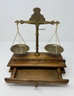 Antique Apothecary Brass Balance Scale With Wooden Base W drawer  italy 