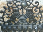 Antique  Menorah Wall Or Standing  Black Cast Iron  6-1 2   High 7   Wide