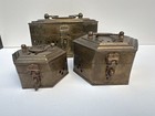 Vintage Indian Brass Cricket Boxes Nesting Set Of 3 Pierced Stamped Match Lids