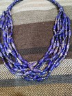 Old Lapis Lazuli Stone Beads 7 Strand Necklace 22 5  Long 