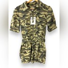 Nwt Pam   Gela Green Camo Puff Sleeve Belted Utility Romper   Size Small