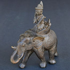 Antique 1900s Indian Hindu Bronze Sculpture Elephant   Shiva Rider Figurine