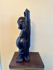 Vintage Wood  black  Carved Happy Laugh Laughing Buddha Statue 12   