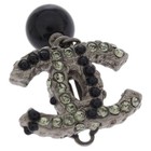 Chanel Cc Earrings Clip-on Dangle Silver Black Rhinestone 10a 125206
