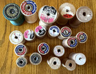 Wooden Spools Lot 20 Empty Sewing Thread Variety Labels   Sizes Vintage Crafts