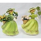 Vintage Lefton Japan Victorian Lady Hat Planter Vase Flower Green Set Lot B3334