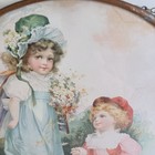 Victorian Chimney Flue Cover Lithograph Art Glass 9 5  Girl Boy Book Bouquet