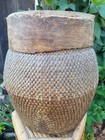 Vtg   Antique  Rustic Chinese Woven Willow Gathering Basket Large 16  Wood Rim