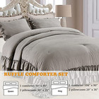  Shabby Comforter Set farmhouse Rustic Microfiber Bedding Ruffled Queen Grey