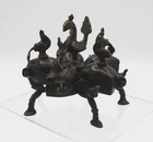 Antique Indian Brass Kumkum Powder Spice Tikka Box - Peacock  Rooster  Elephant