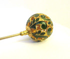 Antique Hatpin Green Enamel Paisley Ball