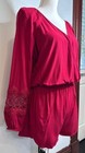 Express Red Surplice Long Sleeve Romper With Lace Inset Details