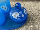 Vintage Westmoreland Blue Glass W daises 5 Piece Vanity Set Powder Jar  Perfume
