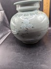 Vintage Korean Celadon Crackle Glaze Vase With Floral Designs Signed Bottom