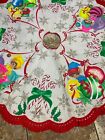 Vintage Handmade Felt Christmas Tree Skirt Painted Rare Find