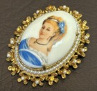 Florenza Cameo Style Brooch Limoges Made France Hand Painted Faux Pearl Read