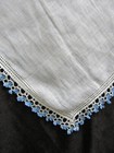 Vintage Tat Lace Edge Hankie Blue White Tatting Handkerchief Hanky 1336