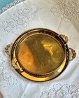 Vtg Brass Trays Round Floral Handles Reticulated Set Of 2