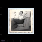 Old Vintage Square Photo Solo Man Hunk Sitting On Couch Sofa Snapshot