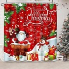 4pcs Merry Christmas Snowman Red Set Shower Curtain with Non-slip Rugs lid Co   