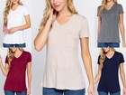 Womens V-neck Front Pocket Short Sleeve Rayon Top Soft Lightweight Basic T Shirt