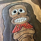 Nos Vintage Embossed Tooled  Leather Deity Wood Base Puerto Rico Artisan