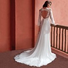 Boho Mermaid Sheer V-neck Lace Appliques Wedding Dress Long Sleeve Bridal Gown
