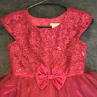 Jona Michelle Girls Red Lace Tulle Dress W Bow  Size 10  Flower Girl Party Dress
