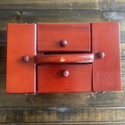Wooden Sewing Box 7 Compartment Accordion Singer Style Storage Jewelry Chest