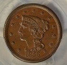 1856 Braided Hair Large Cent  Slant 5  Pcgs Ms62