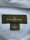 Ermenegildo Zegna Shirt Mens Large Blue Herringbone Luxury Casual Made In Italy