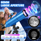 Telescope Refractor 80mm Aperture 500mm Focal Length 20x-150x With Tripod Phone