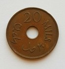 Palestine British Mandate Bronze Coin Israel 20 Mils Mil 1944 Original Vf Ww2