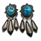 Signed G Reeves Navajo Sterling Turquoise Dangle Earrings Collectible Patina