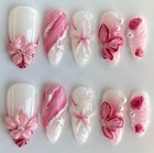 24 Faux Ongles Press On Amande Dor   Rose D  grad   3d Fleur Perles R  utilisables