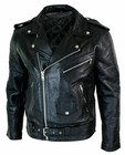 Men s Motorcycle Leather Jacket Genuine Buffalo Skin Brando Style Black Biker