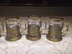 20th Century Persian Handicraft Alloy Tea Cup Holder Set Of 6 W Glass Cup Insert