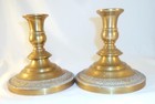 Pair Of Vintage 4 7 8  Heavy Cast Brass Candlestick Holders Large Diameter Base
