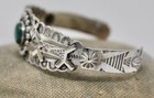 Antique 1920s Fred Harvey Stamped Sterling Silver Turquoise Cuff Bracelet Horses