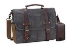Messenger Bag For Men  Waterproof Genuine Leather Waxed Canvas Dark Grey
