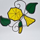 Stained Glass Yellow Flower Suncatcher Green Leaves Iridescent Window Decor