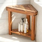 Acacia Wood Corner Shower Foot Rest Stool With Storage Shelf Waterproof Bench